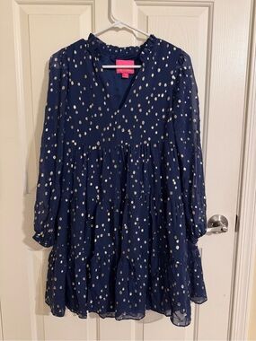 Lilly Pulitzer Navy Dress with Metallic Dot Print